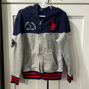 Boys Polo Ralph Lauren Full-Zip Hoodie gray/navy with red accents - size 5